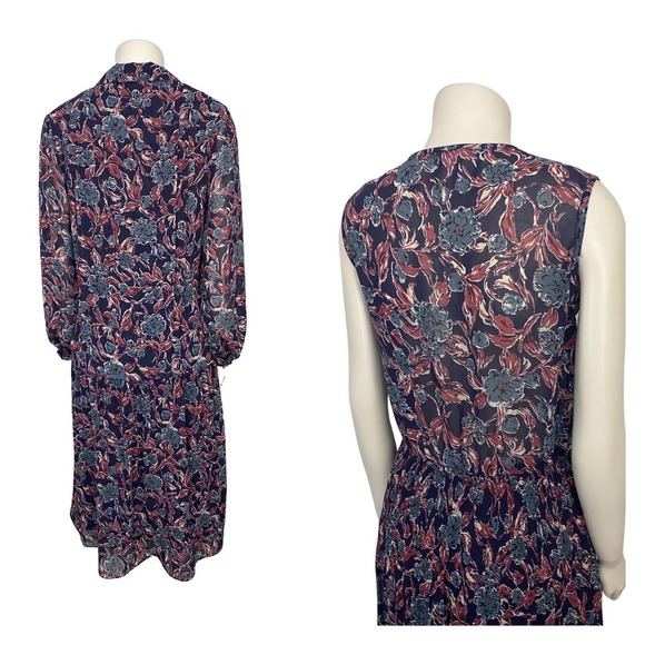 1980s Floral Sheer Sleeveless Pleated Dress with Matching Blouse Top Tokyo / XS - Picture 4 of 5